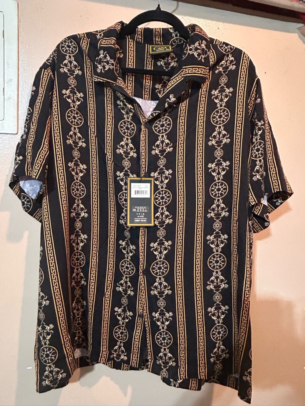 Men's Black & Gold Short-Sleeve Button-Down Shirt by Carlos Campos